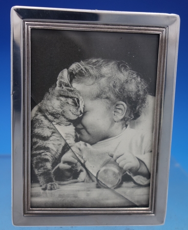 Picture Frame #1186  w/ blue velvet stand and backing  broken glass  3 1/2